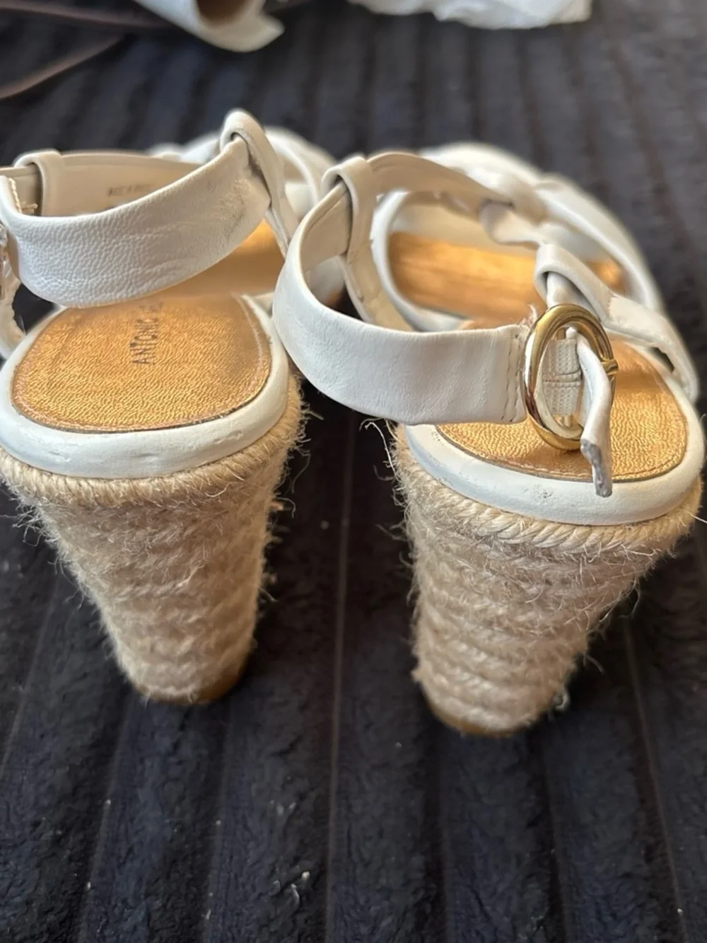 ANTONIO MELANI White Knotted T-Strap Cork Wedge Sandals
